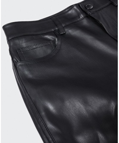 Women's Leather-Effect Straight Trousers Black $42.39 Pants