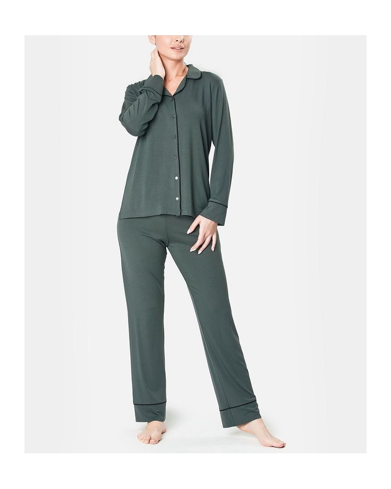 Ultra Soft Notch Collar Women's Pajama Set Sage $50.96 Sleepwear