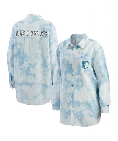 Women's Denim Los Angeles Chargers Chambray Acid-Washed Long Sleeve Button-Up Shirt Denim $37.94 Tops