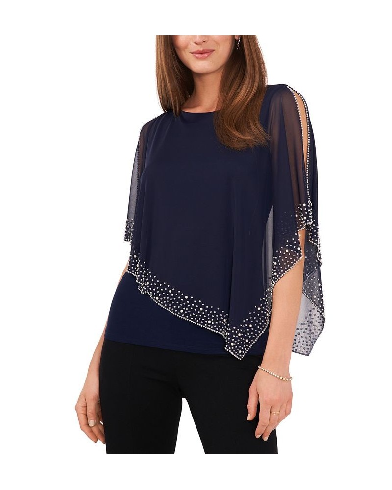 Women's Beaded Overlay Cape Top Jbs Navy $41.58 Tops