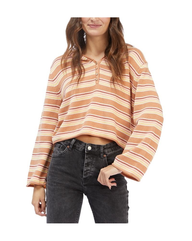 Juniors' Side Swipe Striped Hoodie Poncho Toasted Nut Retro Rays Stripe $25.48 Sweaters