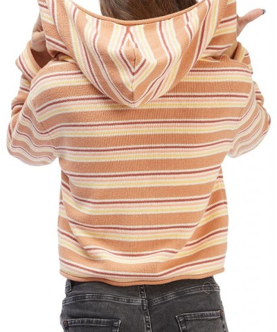 Juniors' Side Swipe Striped Hoodie Poncho Toasted Nut Retro Rays Stripe $25.48 Sweaters