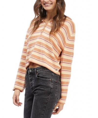 Juniors' Side Swipe Striped Hoodie Poncho Toasted Nut Retro Rays Stripe $25.48 Sweaters