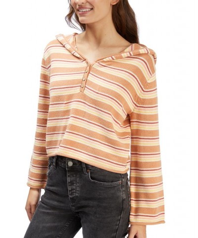 Juniors' Side Swipe Striped Hoodie Poncho Toasted Nut Retro Rays Stripe $25.48 Sweaters