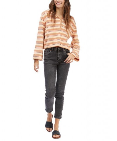 Juniors' Side Swipe Striped Hoodie Poncho Toasted Nut Retro Rays Stripe $25.48 Sweaters