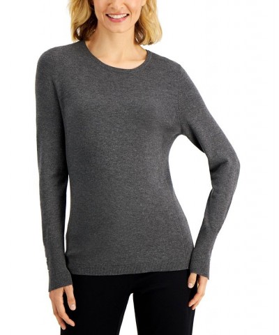 Petite Rivet-Detail Sweater Charcoal Grey Heather $11.92 Sweaters