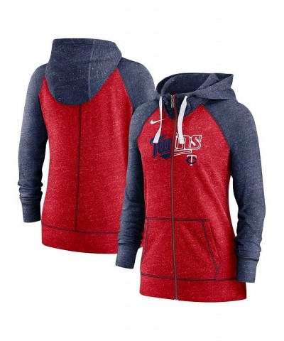 Women's Heathered Red and Heathered Navy Minnesota Twins Split Wordmark Gym Vintage-Like Raglan Slub Full-Zip Hoodie Red $34....