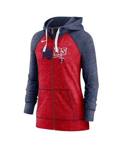 Women's Heathered Red and Heathered Navy Minnesota Twins Split Wordmark Gym Vintage-Like Raglan Slub Full-Zip Hoodie Red $34....