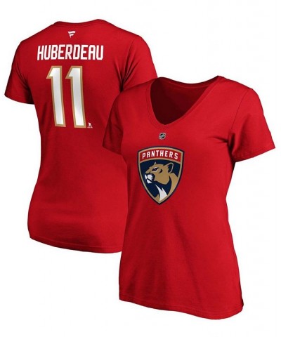 Women's Jonathan Huberdeau Red Florida Panthers Authentic Stack Name Number V-Neck T-shirt Red $15.54 Tops