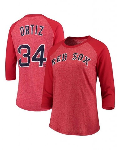 Women's David Ortiz Red Boston Red Sox Name and Number Tri-Blend Three-Quarter Length Raglan T-shirt Red $25.97 Tops