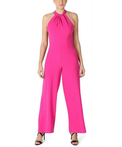 Twist-Front Halter Jumpsuit Fuchsia $60.68 Pants