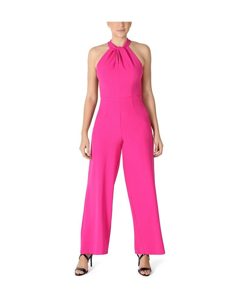 Twist-Front Halter Jumpsuit Fuchsia $60.68 Pants