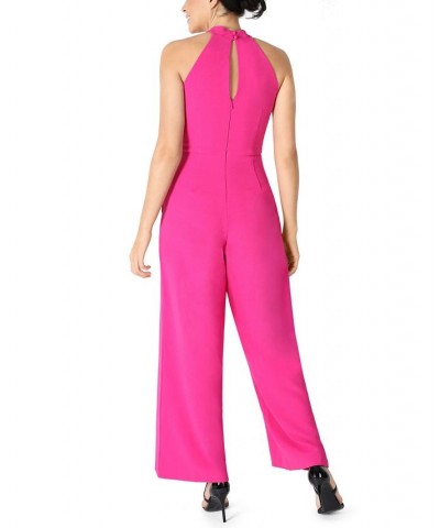 Twist-Front Halter Jumpsuit Fuchsia $60.68 Pants