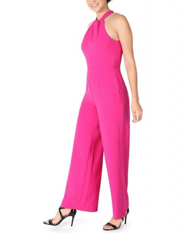 Twist-Front Halter Jumpsuit Fuchsia $60.68 Pants