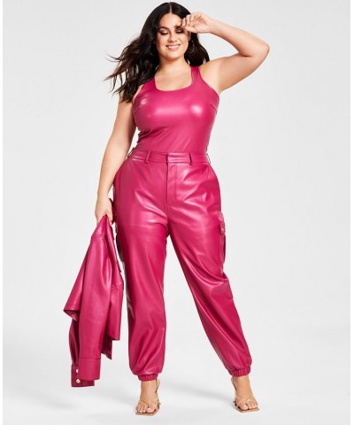 Plus Size Pleather Cargo-Pocket Utility Pants Sangria $27.78 Pants