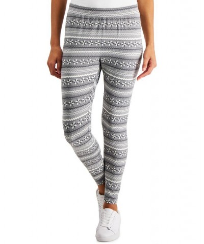 Petite Fair Isle Mid Rise Fleece Leggings Grey $9.21 Pants