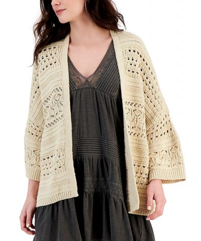 Women's Long-Sleeve Crochet Cardigan Tan/Beige $45.15 Sweaters