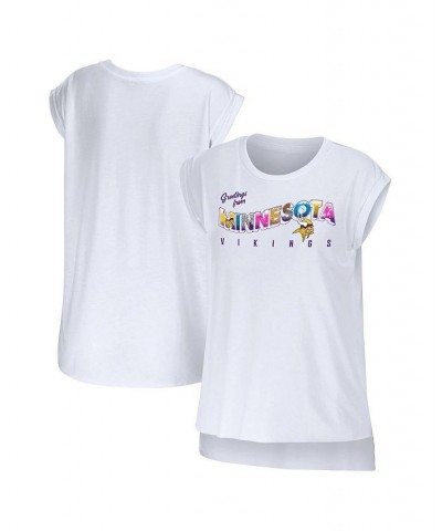 Women's White Minnesota Vikings Greetings From Muscle T-shirt White $26.99 Tops