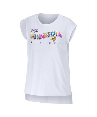 Women's White Minnesota Vikings Greetings From Muscle T-shirt White $26.99 Tops