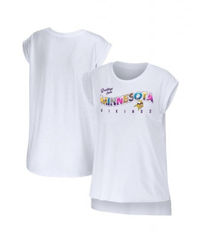 Women's White Minnesota Vikings Greetings From Muscle T-shirt White $26.99 Tops