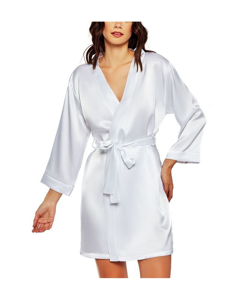 Women's Marina Lux 3/4 Sleeve Satin Lingerie Robe White $27.60 Lingerie