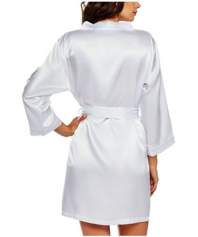 Women's Marina Lux 3/4 Sleeve Satin Lingerie Robe White $27.60 Lingerie