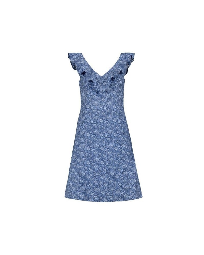 Womens' Organic Cotton V-Neck Ruffle Shift Dress Blue $32.37 Dresses