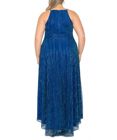 Plus Size Metallic Foil Spaghetti-Strap Gown Royal Turquoise $98.67 Dresses