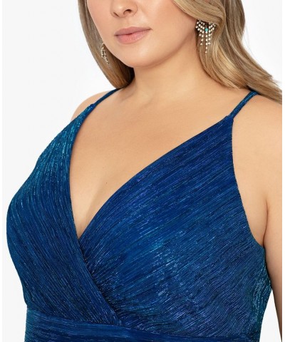 Plus Size Metallic Foil Spaghetti-Strap Gown Royal Turquoise $98.67 Dresses