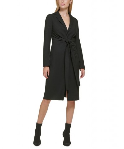 Women's Tonal-Stripe Notch-Collar Tie Dress Black Stripe $80.97 Dresses