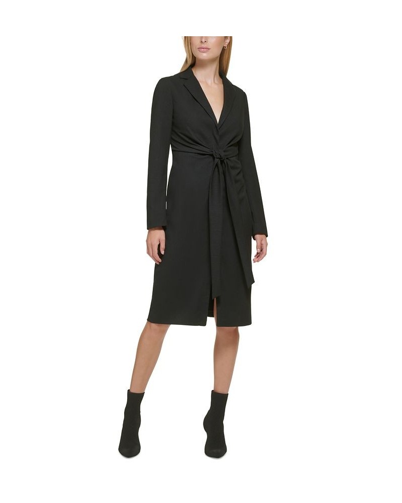 Women's Tonal-Stripe Notch-Collar Tie Dress Black Stripe $80.97 Dresses