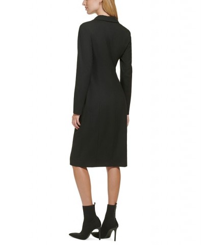 Women's Tonal-Stripe Notch-Collar Tie Dress Black Stripe $80.97 Dresses