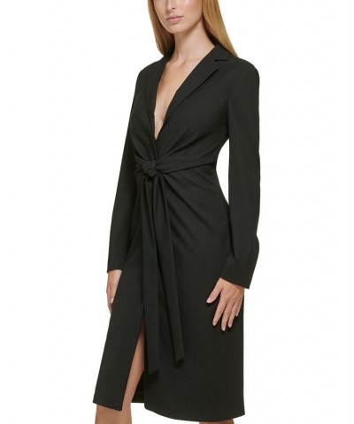 Women's Tonal-Stripe Notch-Collar Tie Dress Black Stripe $80.97 Dresses