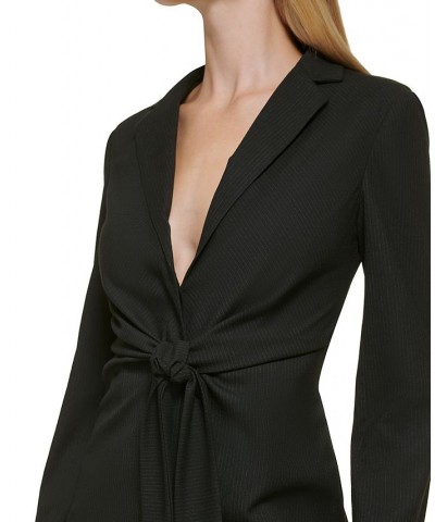 Women's Tonal-Stripe Notch-Collar Tie Dress Black Stripe $80.97 Dresses