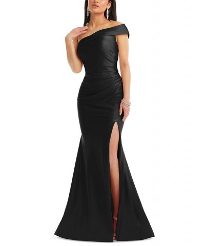 Women's One-Shoulder Stretch Satin Mermaid Gown Black $131.04 Dresses