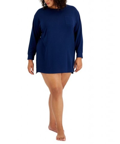 Plus Size Long Sleeve Sleepshirt Blue $10.06 Sleepwear