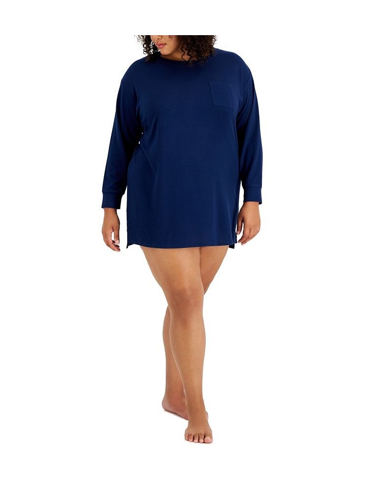 Plus Size Long Sleeve Sleepshirt Blue $10.06 Sleepwear