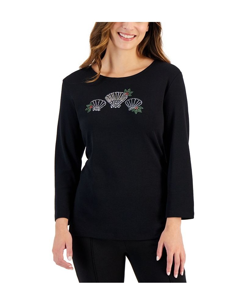 Women's Holiday Beach Top Deep Black Shells $11.88 Tops