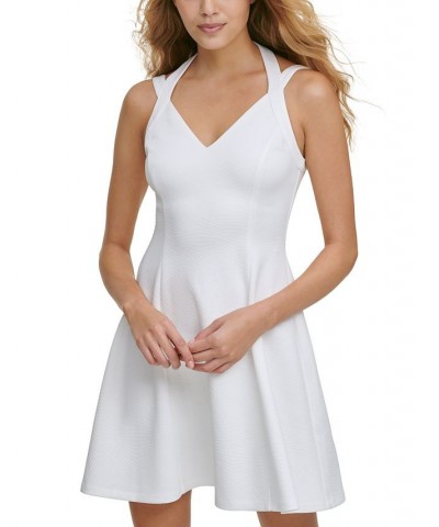 Women's Sleeveless Embossed Scuba Fit & Flare Dress White $33.81 Dresses