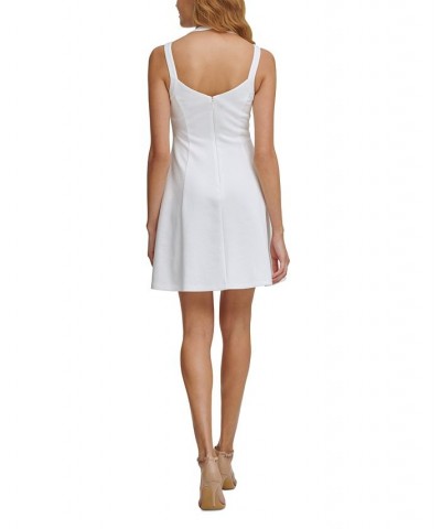 Women's Sleeveless Embossed Scuba Fit & Flare Dress White $33.81 Dresses