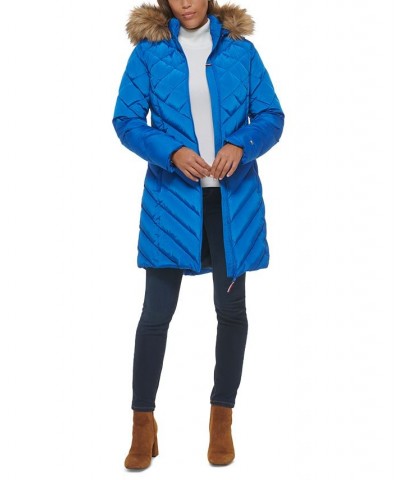 Women's Faux-Fur-Trim Hooded Puffer Coat Nautical Blue $70.20 Coats