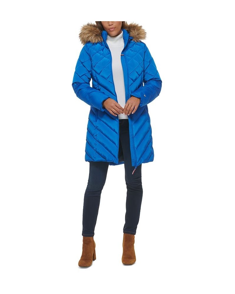 Women's Faux-Fur-Trim Hooded Puffer Coat Nautical Blue $70.20 Coats