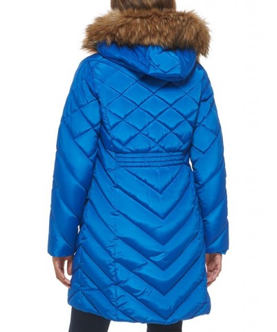 Women's Faux-Fur-Trim Hooded Puffer Coat Nautical Blue $70.20 Coats