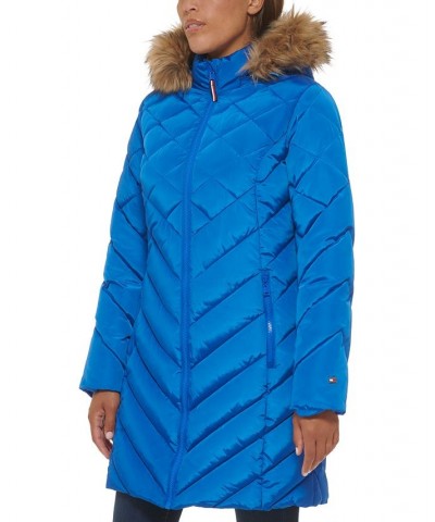 Women's Faux-Fur-Trim Hooded Puffer Coat Nautical Blue $70.20 Coats