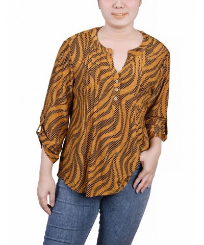 Petite 3/4 Roll Tap Pullover Top Golden Black Zebra $14.72 Tops