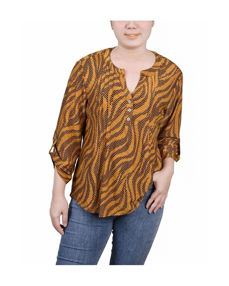 Petite 3/4 Roll Tap Pullover Top Golden Black Zebra $14.72 Tops