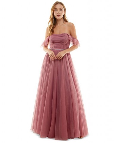 Juniors' Ruched Ball Gown Pink $67.60 Dresses