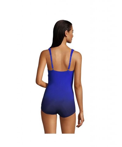 Women's Mastectomy SlenderSuit V-Neck Tummy Control Skirted One Piece Swimsuit Electric blue/navy ombre $49.49 Swimsuits