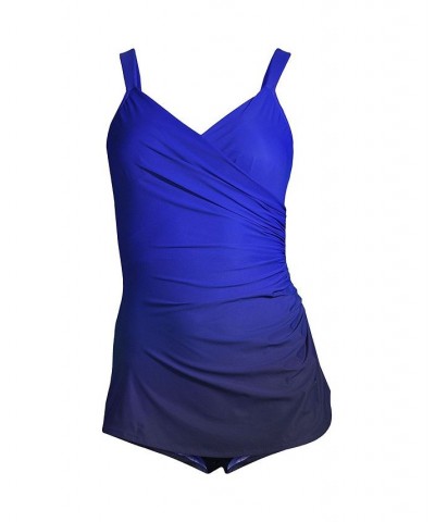 Women's Mastectomy SlenderSuit V-Neck Tummy Control Skirted One Piece Swimsuit Electric blue/navy ombre $49.49 Swimsuits