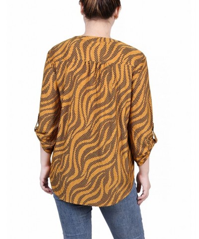 Petite 3/4 Roll Tap Pullover Top Golden Black Zebra $14.72 Tops